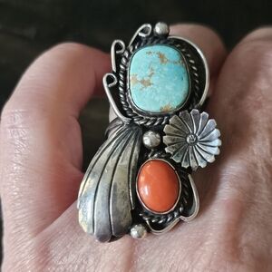 Vintage Navao Turquoise/Coral Ring